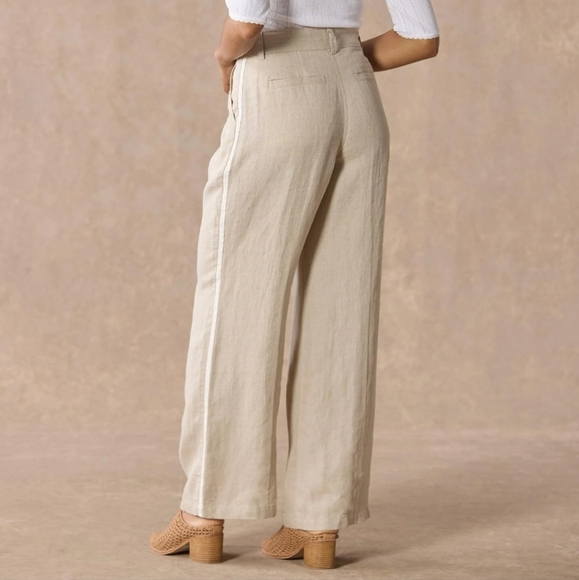 NWT Sundance Bellamy Pleated Linen Pants Size 16 Natural Beige Wide Leg - Picture 3 of 11